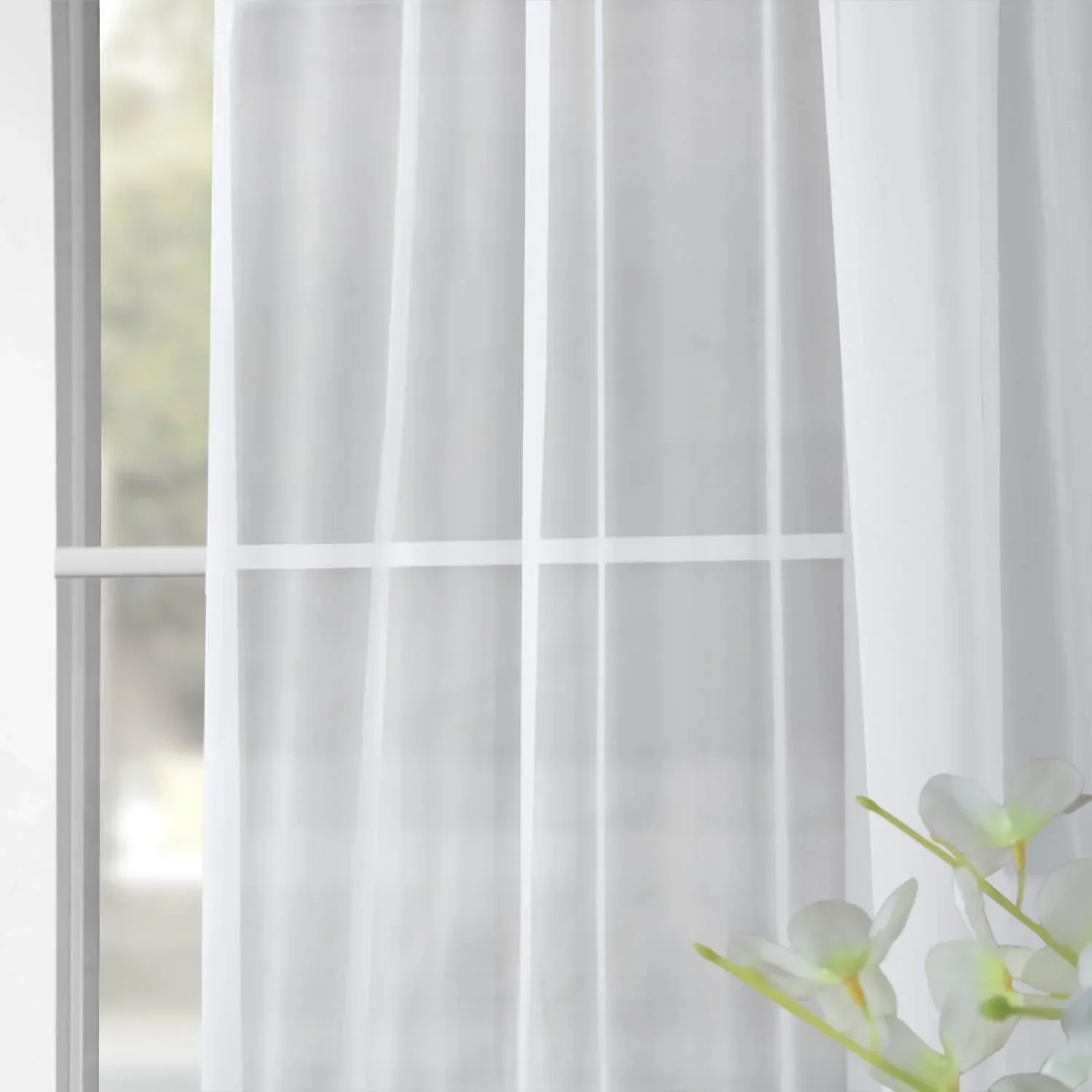 Solid White Sheer Curtain Pair (2 Panels) - Image 4