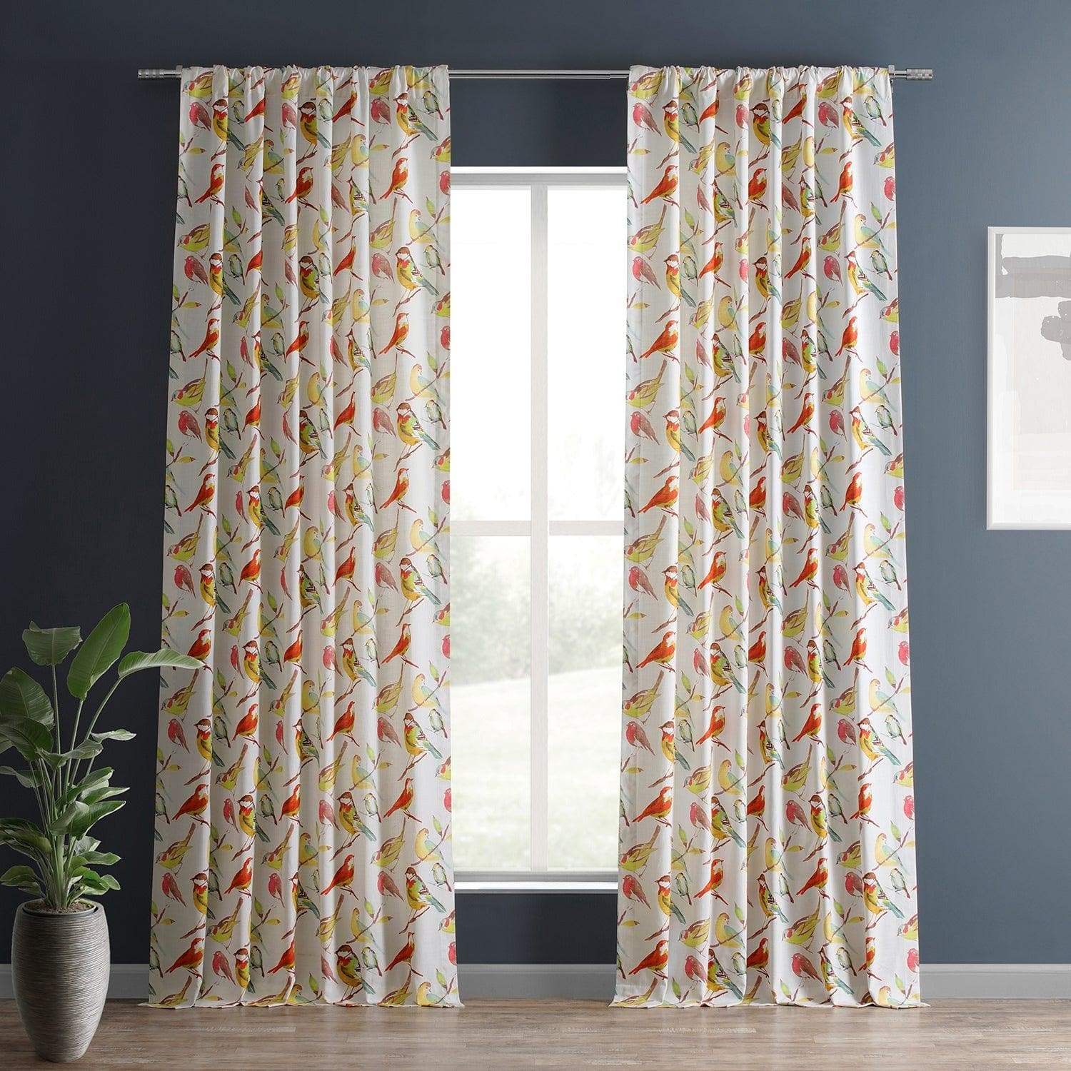 Songbird Multicolor Emblem Textured Printed Cotton Curtain