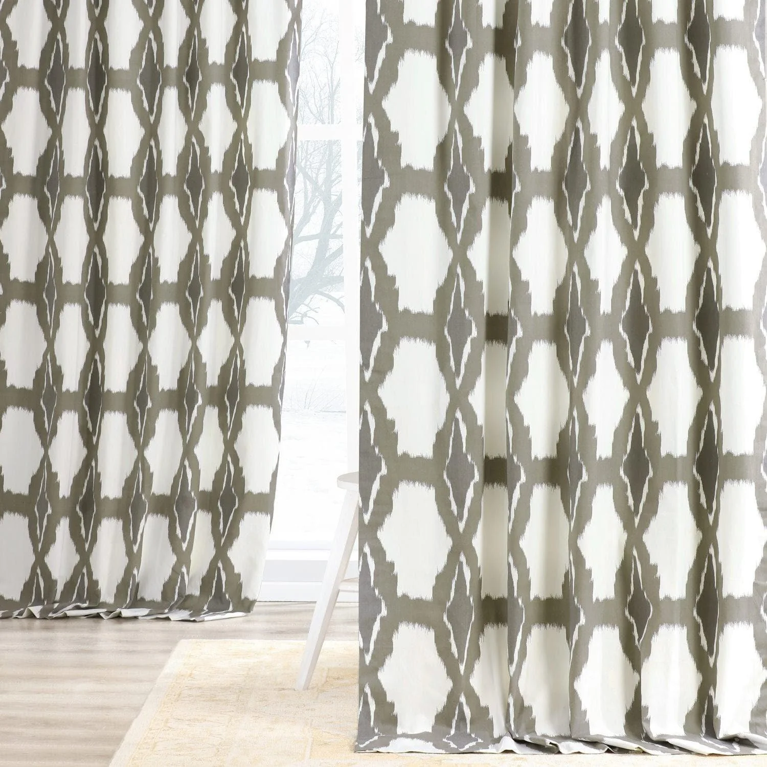 Sorong Beige Geometric Printed Cotton Room Darkening Curtain - Image 6