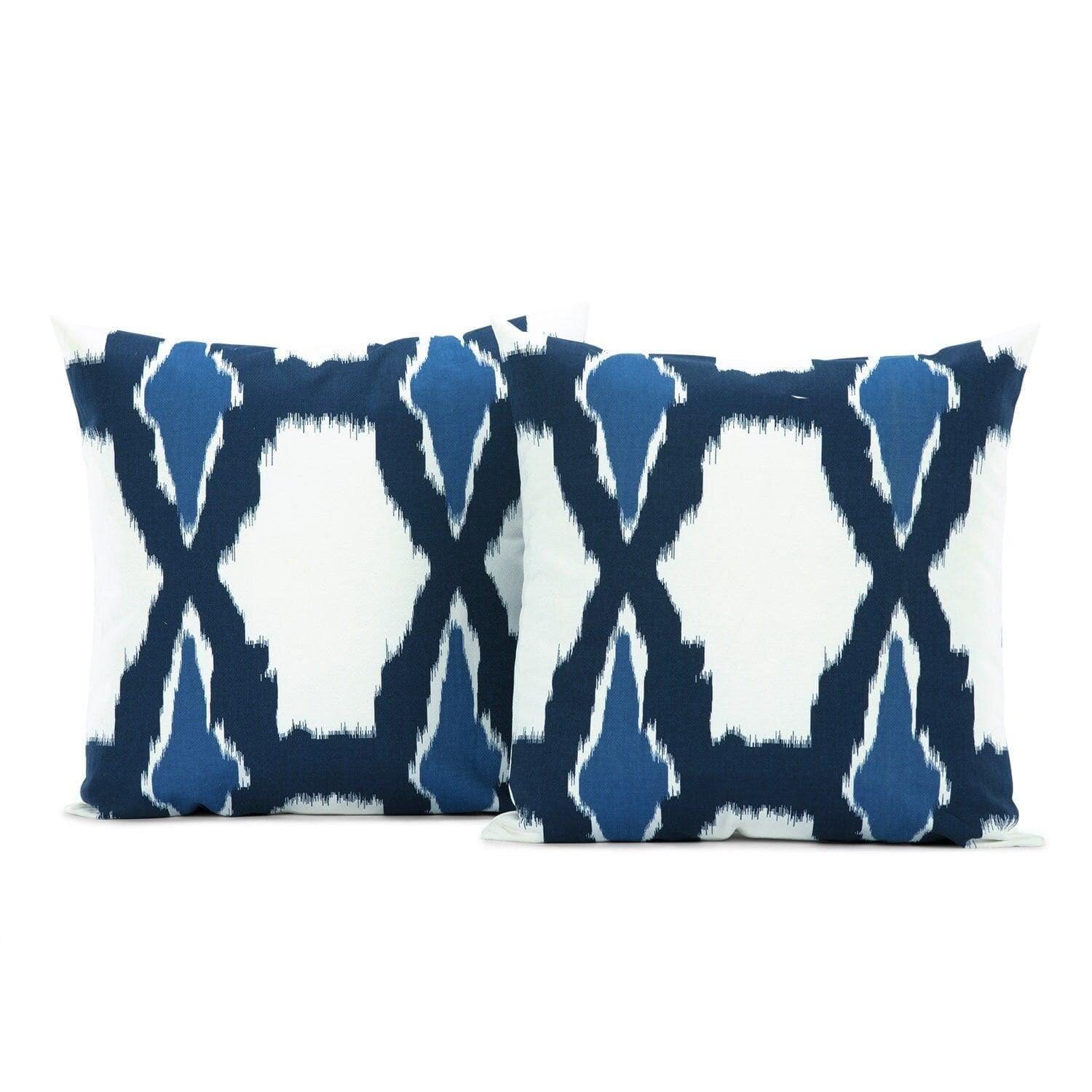 Sorong Royal Blue Geometric Printed Cotton Cushion Covers - Pair