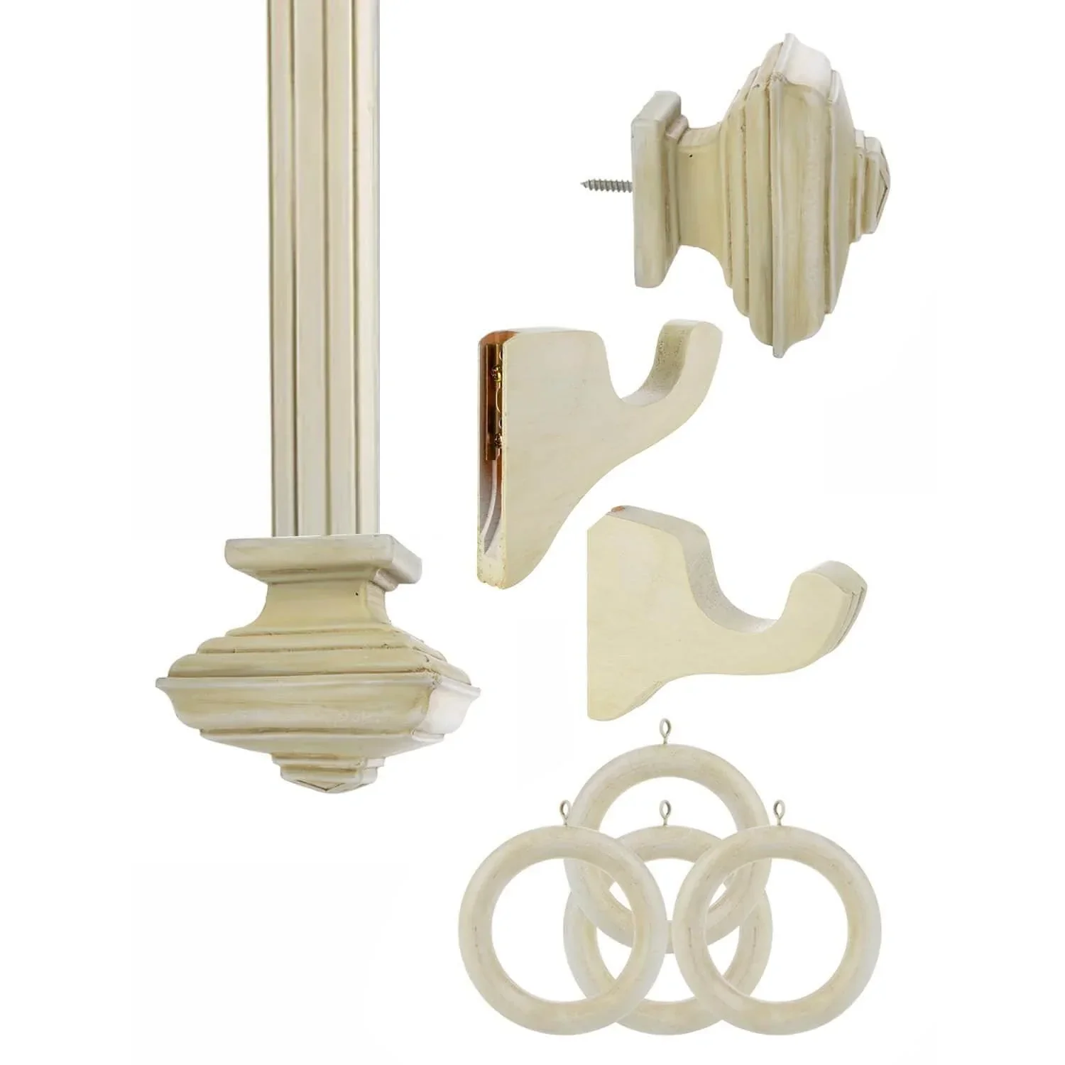 Square Architectural Sun Bleached Linen Wooden Rod Set