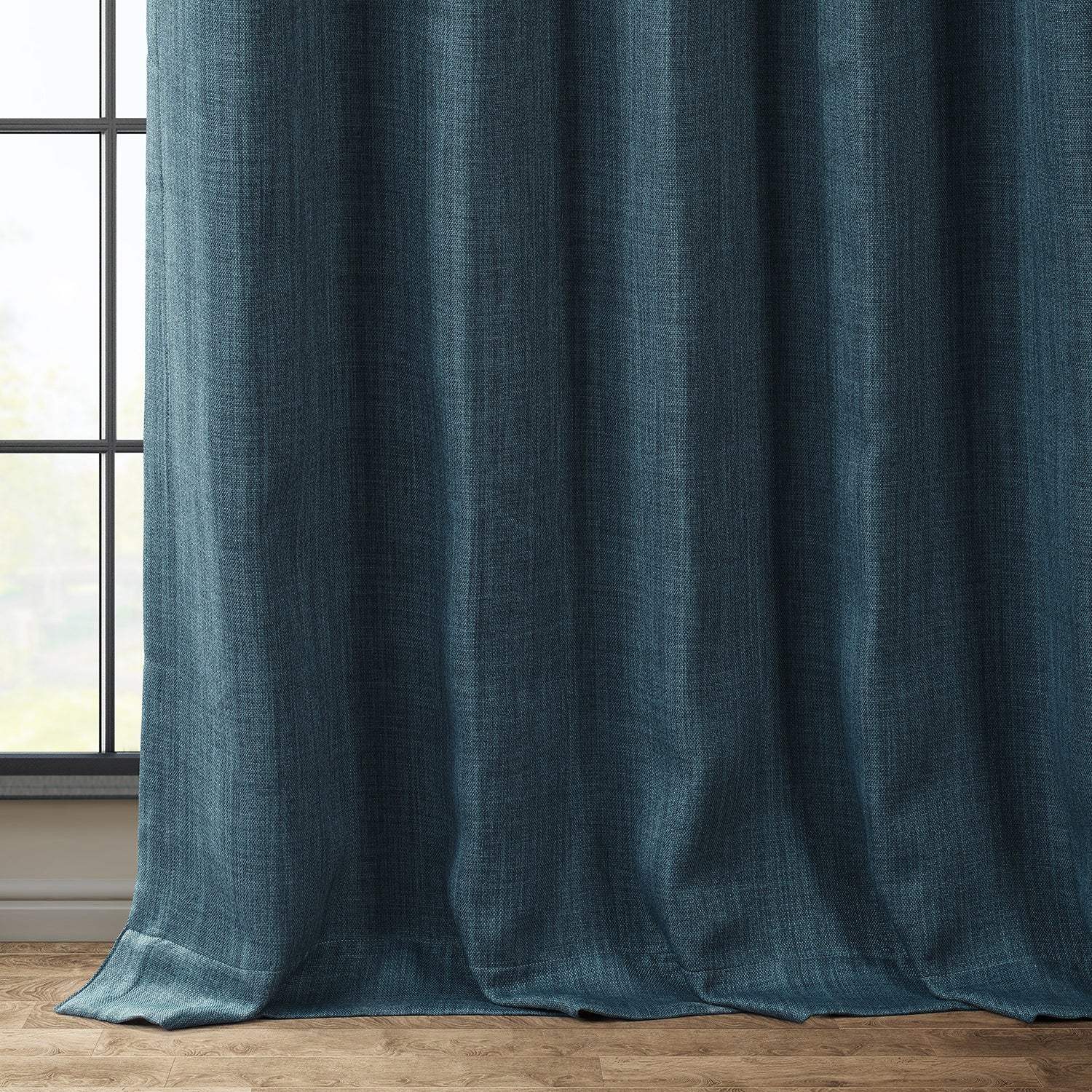 Story Blue Textured Faux Linen Custom Curtain - Image 3