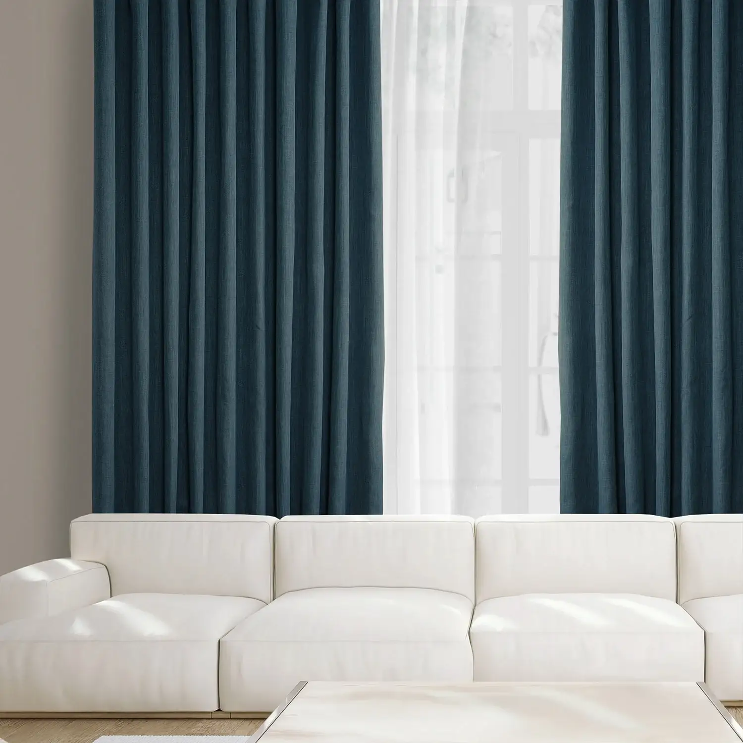 Story Blue Textured Faux Linen Custom Curtain - Image 4