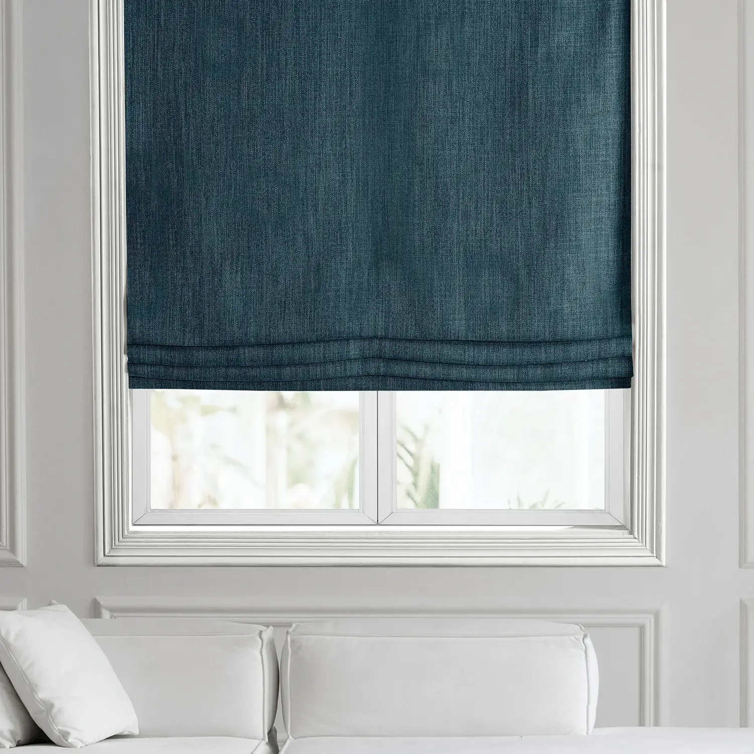 Story Blue Textured Faux Linen Roman Shade