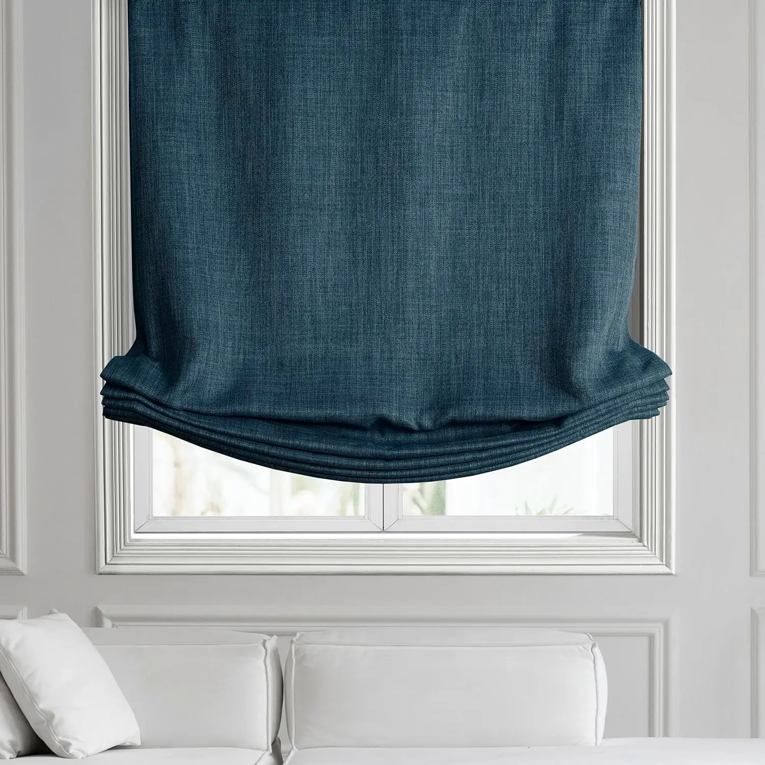 Story Blue Textured Faux Linen Roman Shade - Image 2