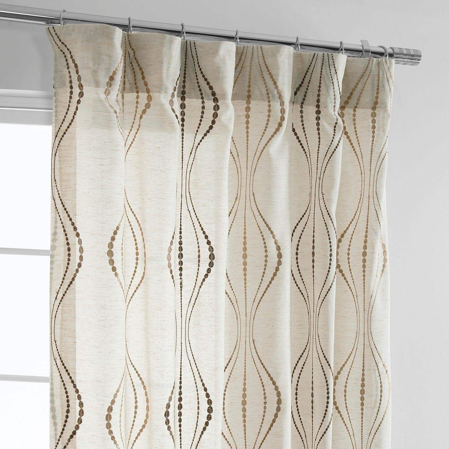 Suez Bronze Embroidered Striped Patterned Faux Linen Sheer Curtain - Image 2
