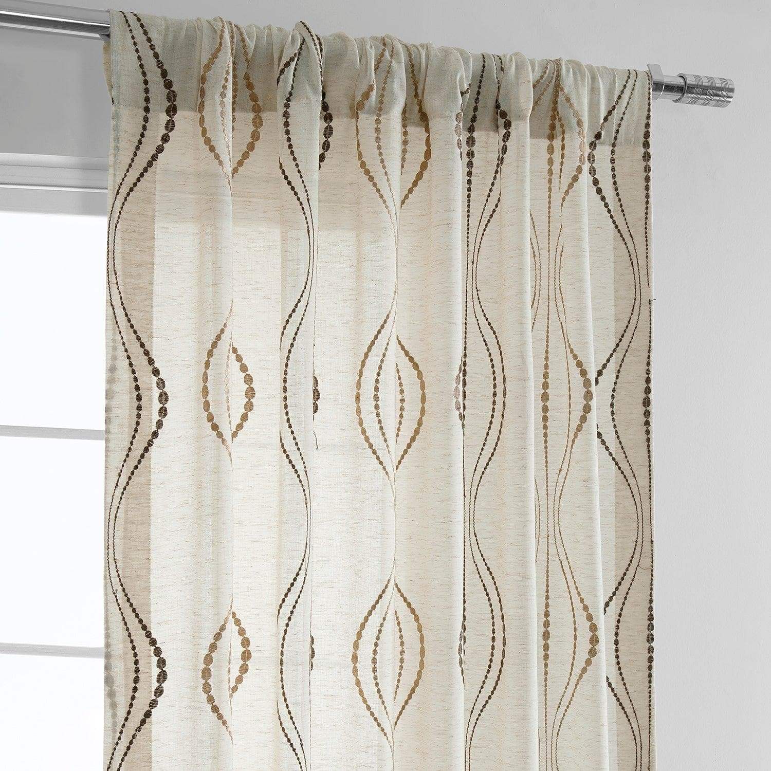 Suez Bronze Embroidered Striped Patterned Faux Linen Sheer Curtain - Image 3
