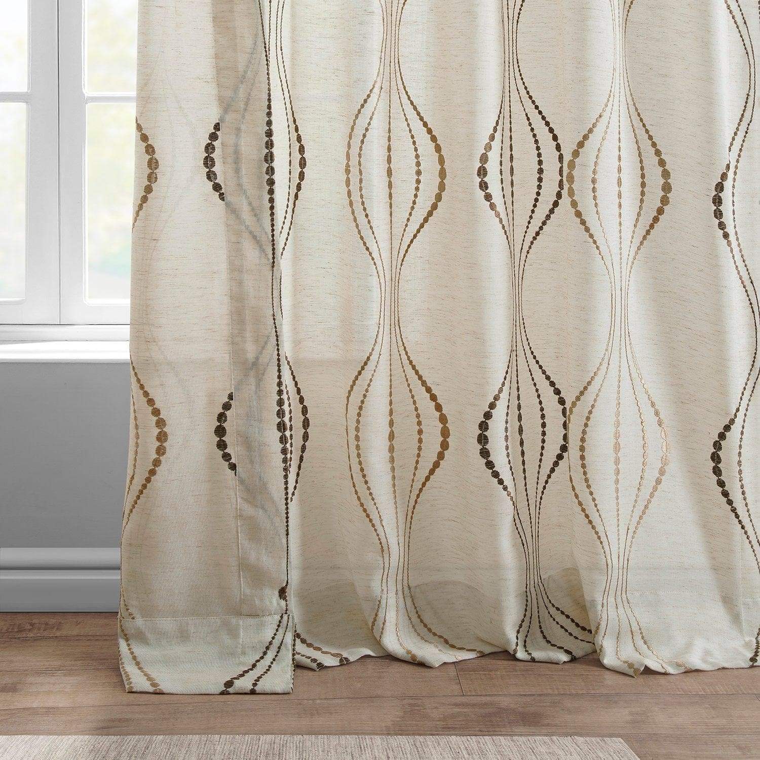 Suez Bronze Embroidered Striped Patterned Faux Linen Sheer Curtain - Image 5