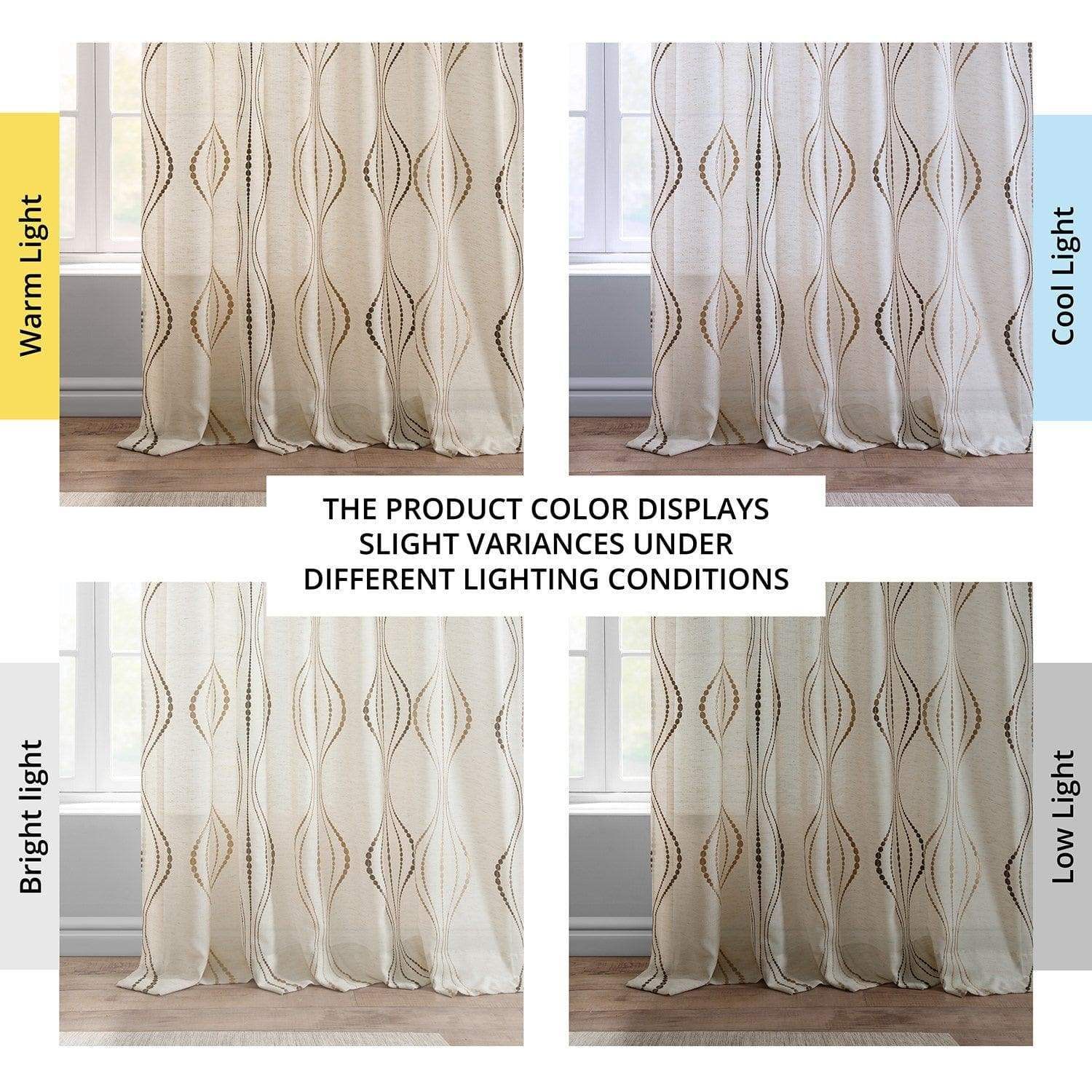Suez Bronze Embroidered Striped Patterned Faux Linen Sheer Curtain - Image 6