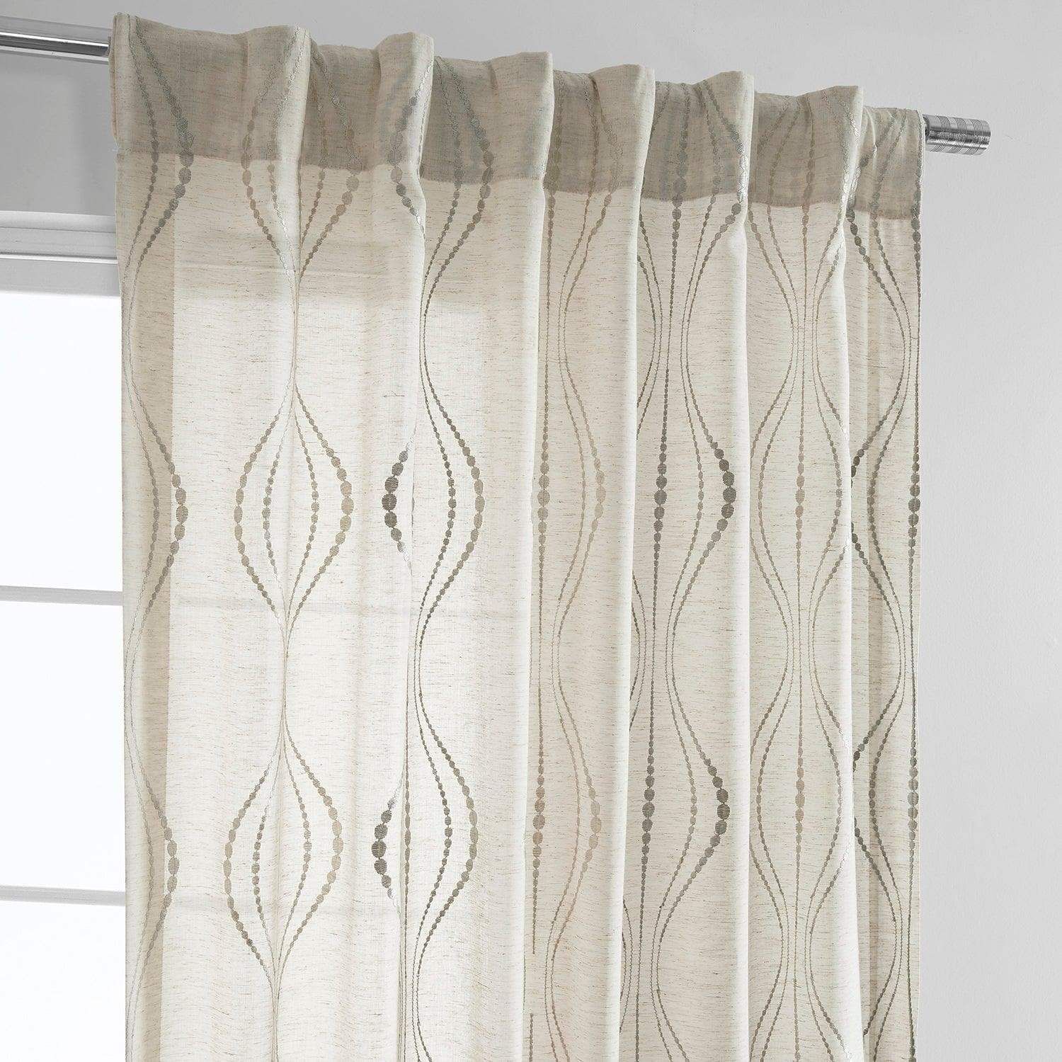 Suez Natural Embroidered Striped Patterned Faux Linen Sheer Curtain - Image 4
