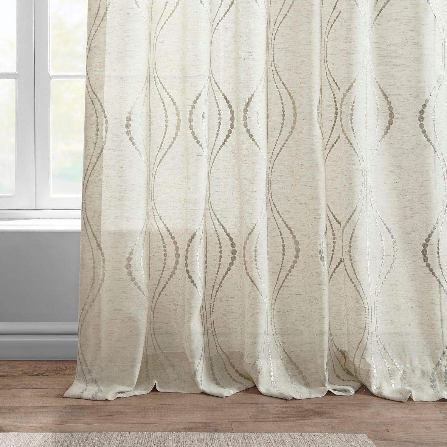 Suez Natural Embroidered Striped Patterned Faux Linen Sheer Curtain - Image 5