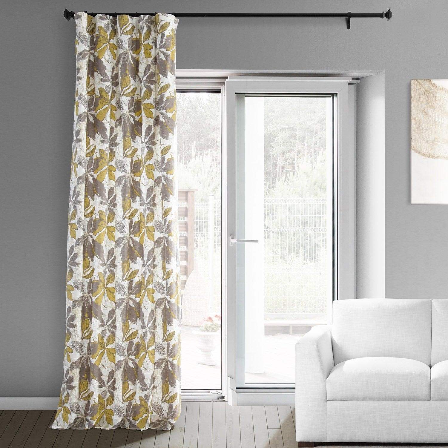 Sunny Day Gold Floral Printed Cotton Custom Curtain
