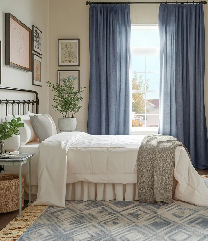 Sweden Blue Italian Faux Linen Custom Curtain
