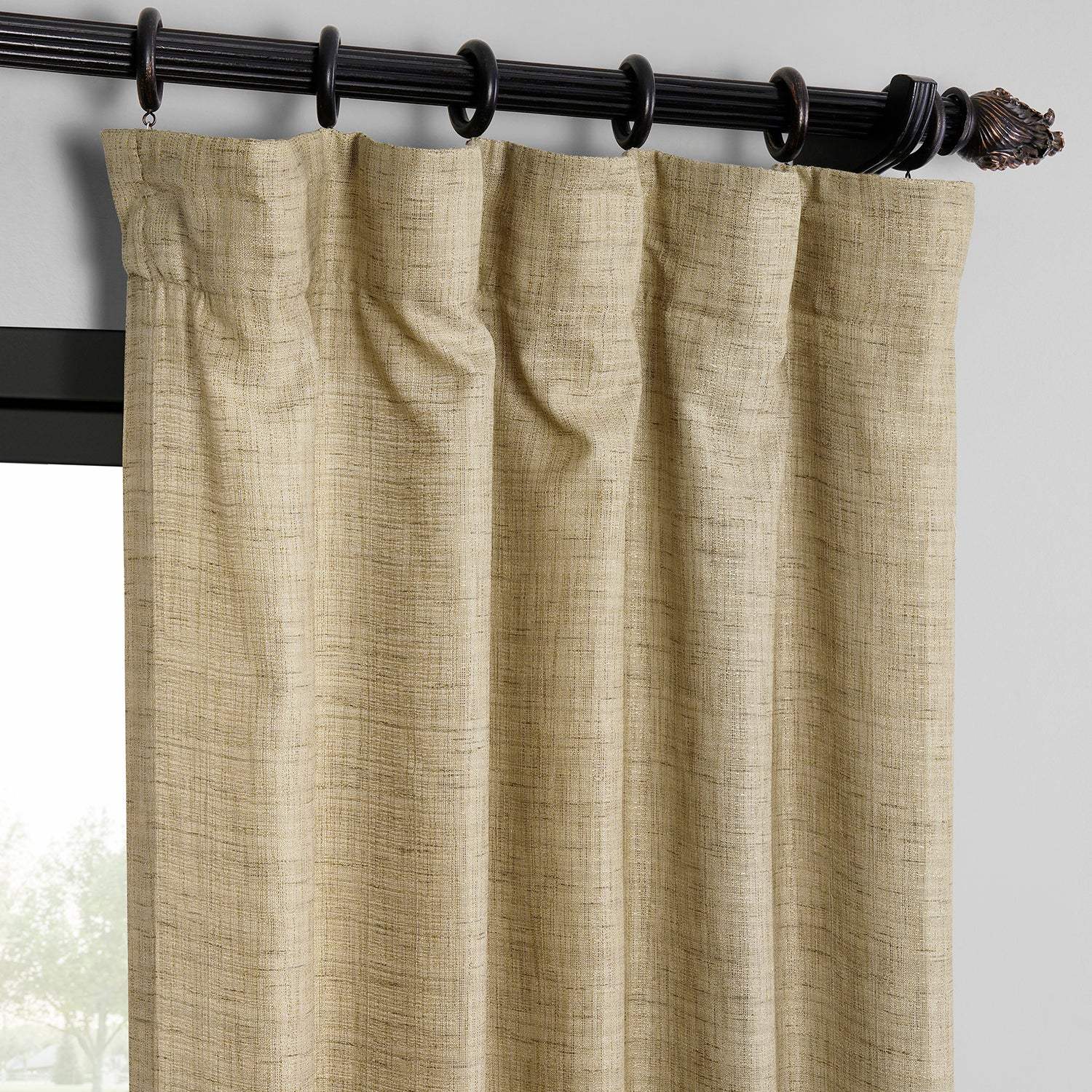 Tan Raw Linen Weave Semi-Sheer Curtain Pair (2 Panels) - Image 2