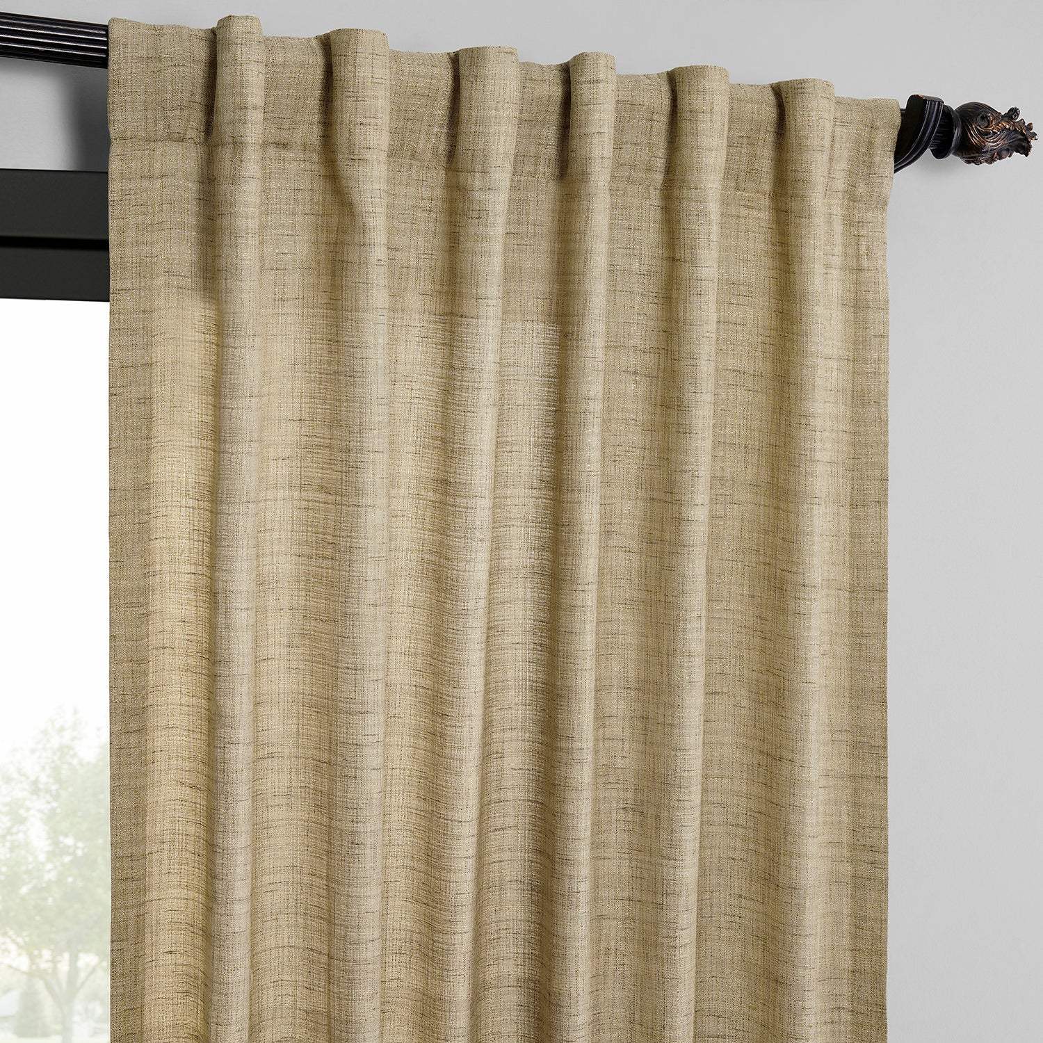 Tan Raw Linen Weave Semi-Sheer Curtain Pair (2 Panels) - Image 3