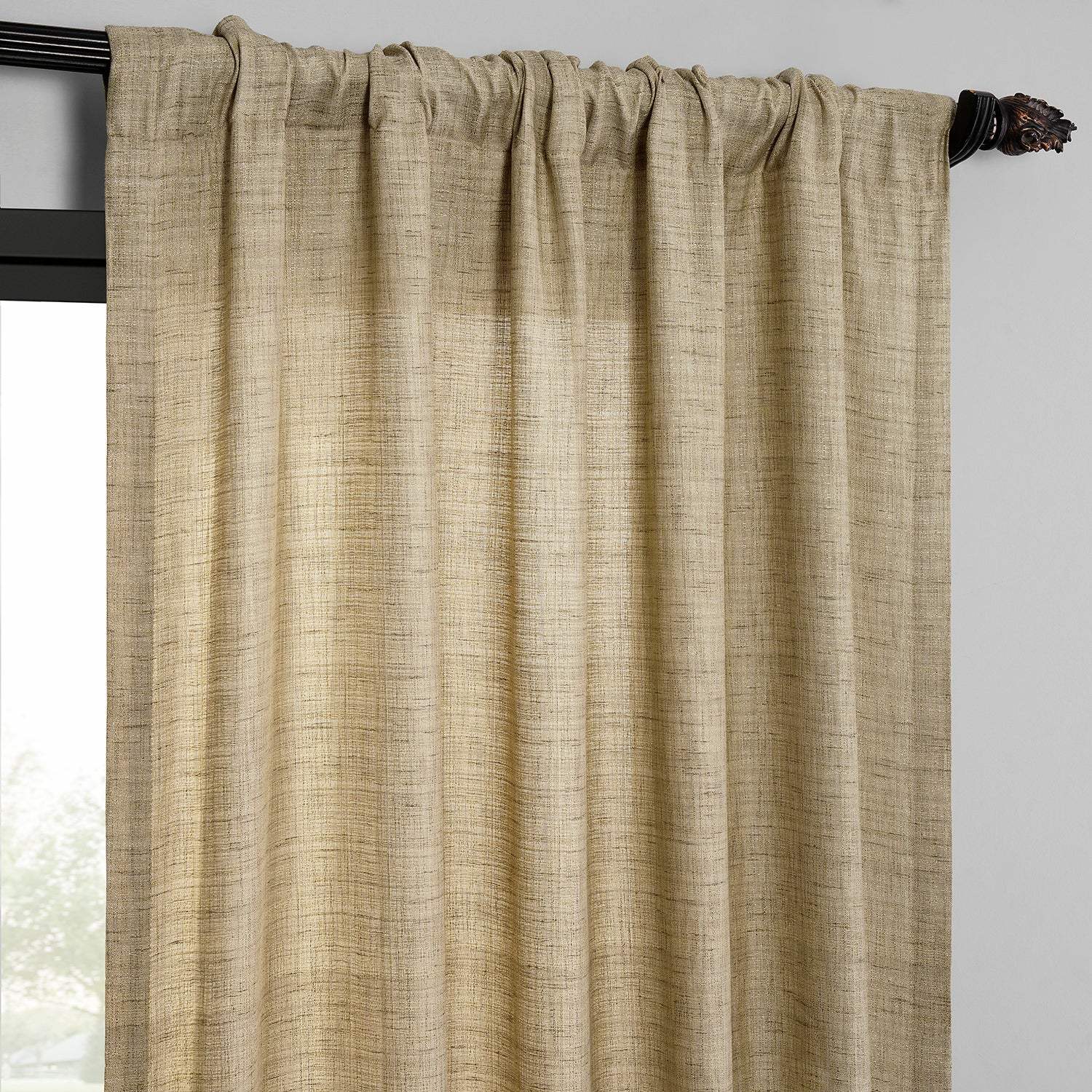 Tan Raw Linen Weave Semi-Sheer Curtain Pair (2 Panels) - Image 4