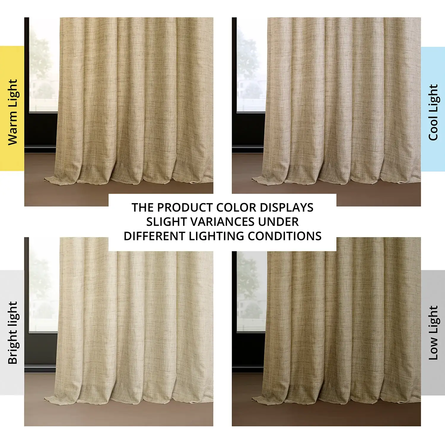 Tan Raw Linen Weave Semi-Sheer Curtain Pair (2 Panels) - Image 7