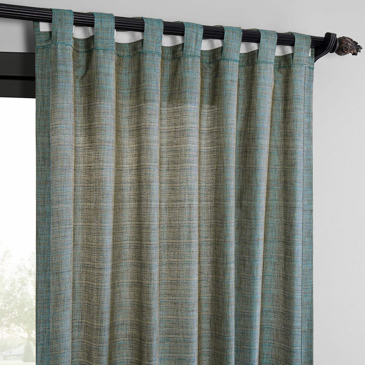 Teal Blue Raw Linen Weave Semi-Sheer Curtain Pair (2 Panels) - Image 5