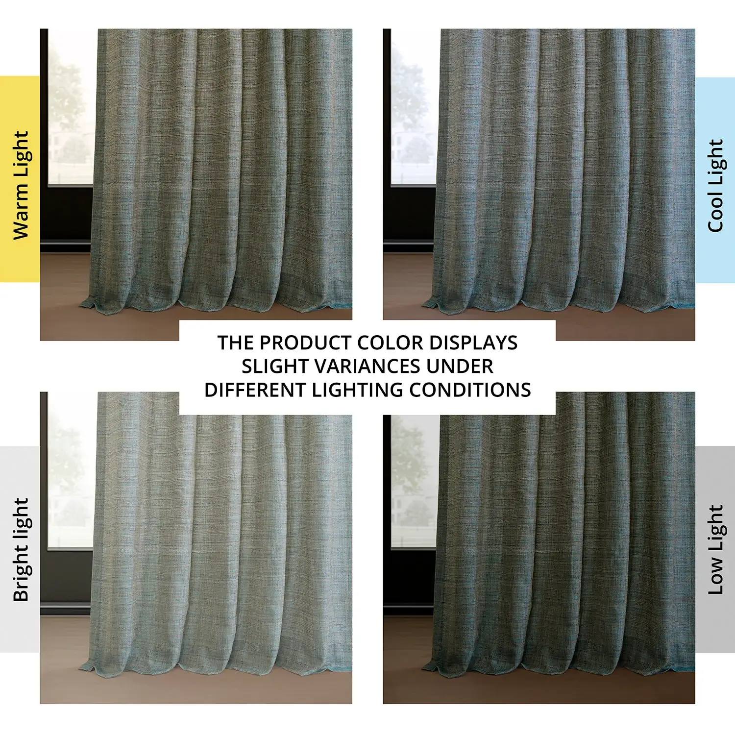 Teal Blue Raw Linen Weave Semi-Sheer Curtain Pair (2 Panels) - Image 7