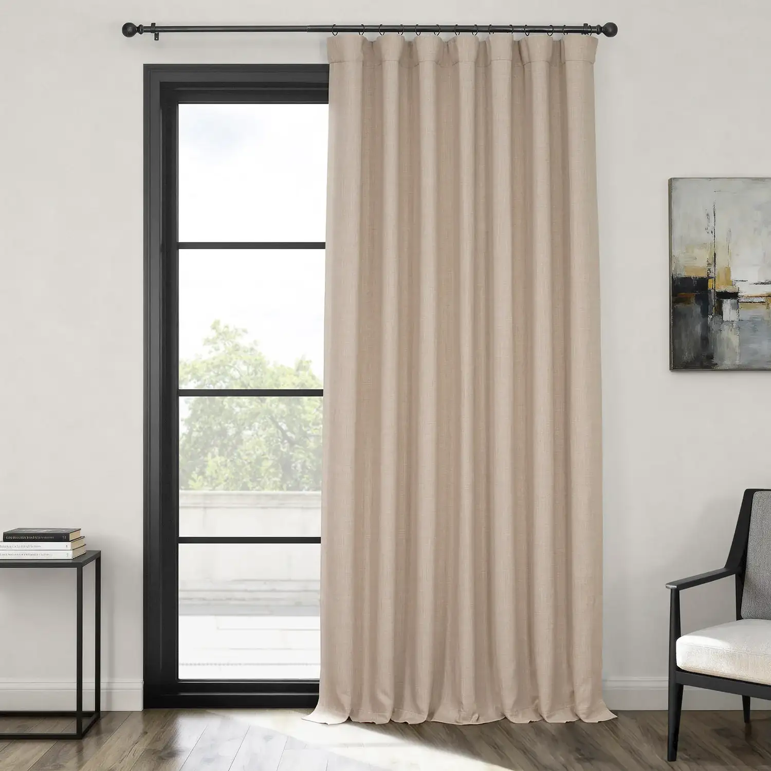 Thatched Tan Extra Wide Textured Faux Linen Room Darkening Curtain