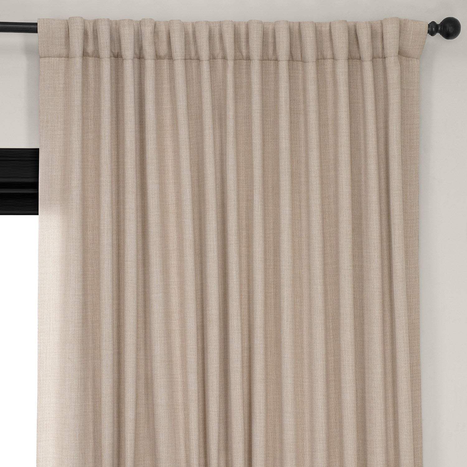 Thatched Tan Extra Wide Textured Faux Linen Room Darkening Curtain - Image 3