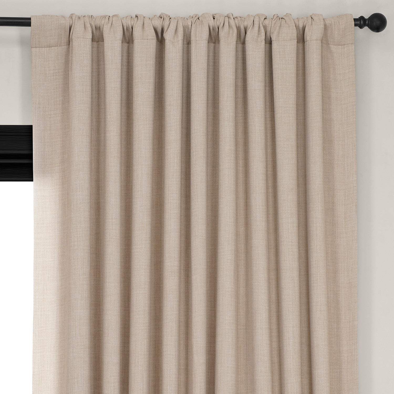 Thatched Tan Extra Wide Textured Faux Linen Room Darkening Curtain - Image 4
