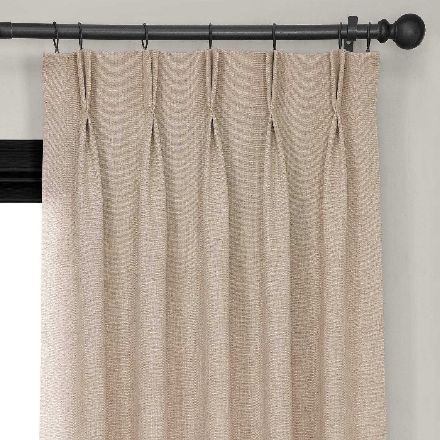 Thatched Tan French Pleat Textured Faux Linen Room Darkening Curtain - Image 2