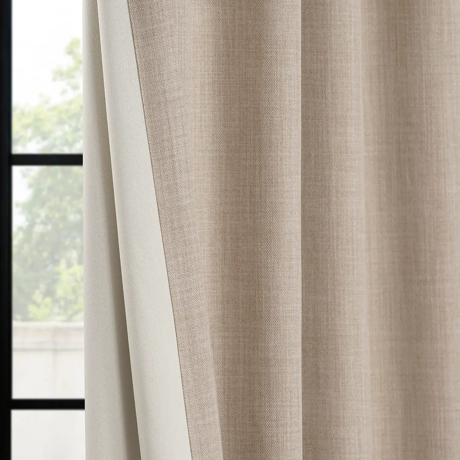 Thatched Tan French Pleat Textured Faux Linen Room Darkening Curtain - Image 3