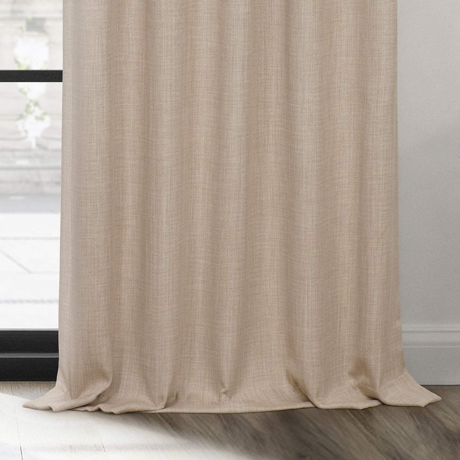 Thatched Tan French Pleat Textured Faux Linen Room Darkening Curtain - Image 4