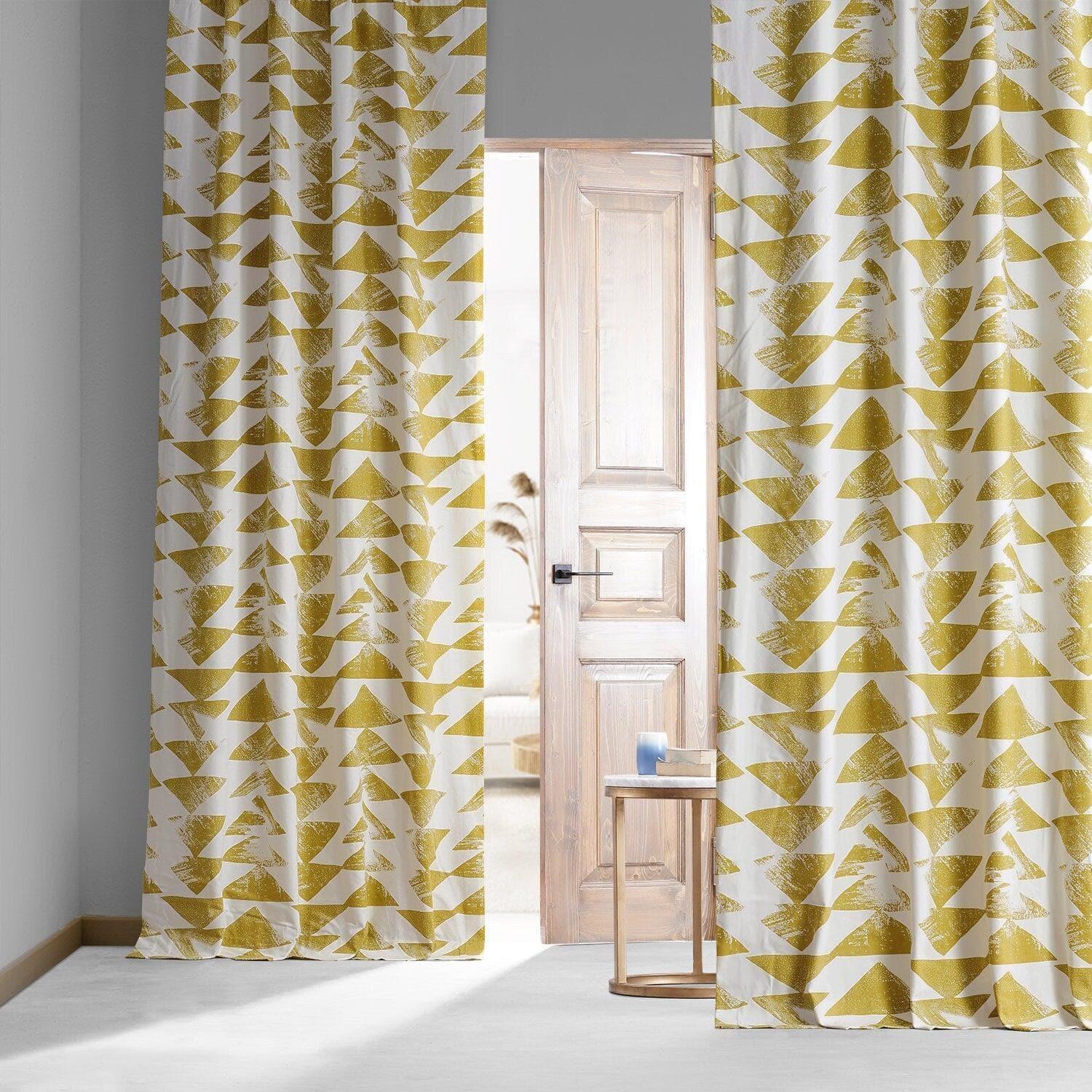 Triad Gold Geometric Printed Cotton Hotel Blackout Curtain - Image 6