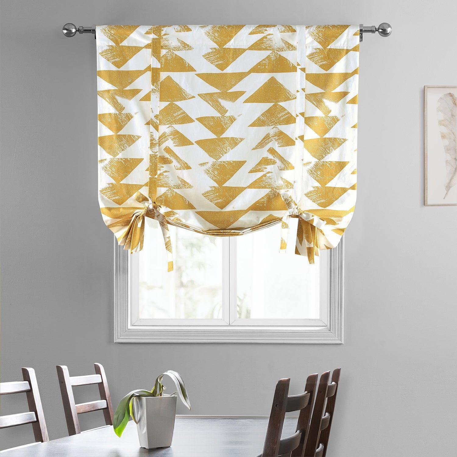 Triad Gold Geometric Printed Cotton Room Darkening Tie-Up Window Shade