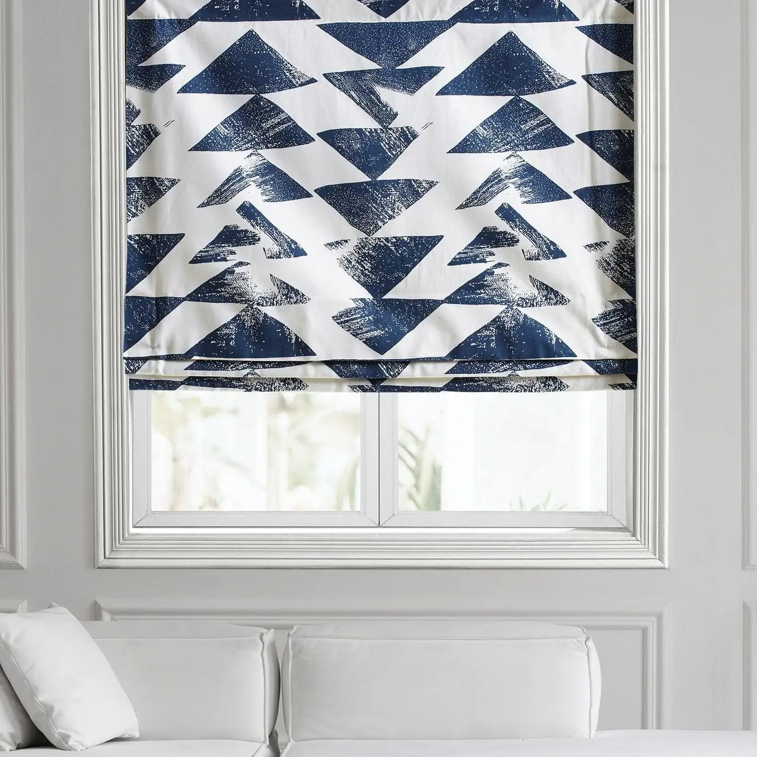 Triad Indigo Geometric Printed Cotton Roman Shade