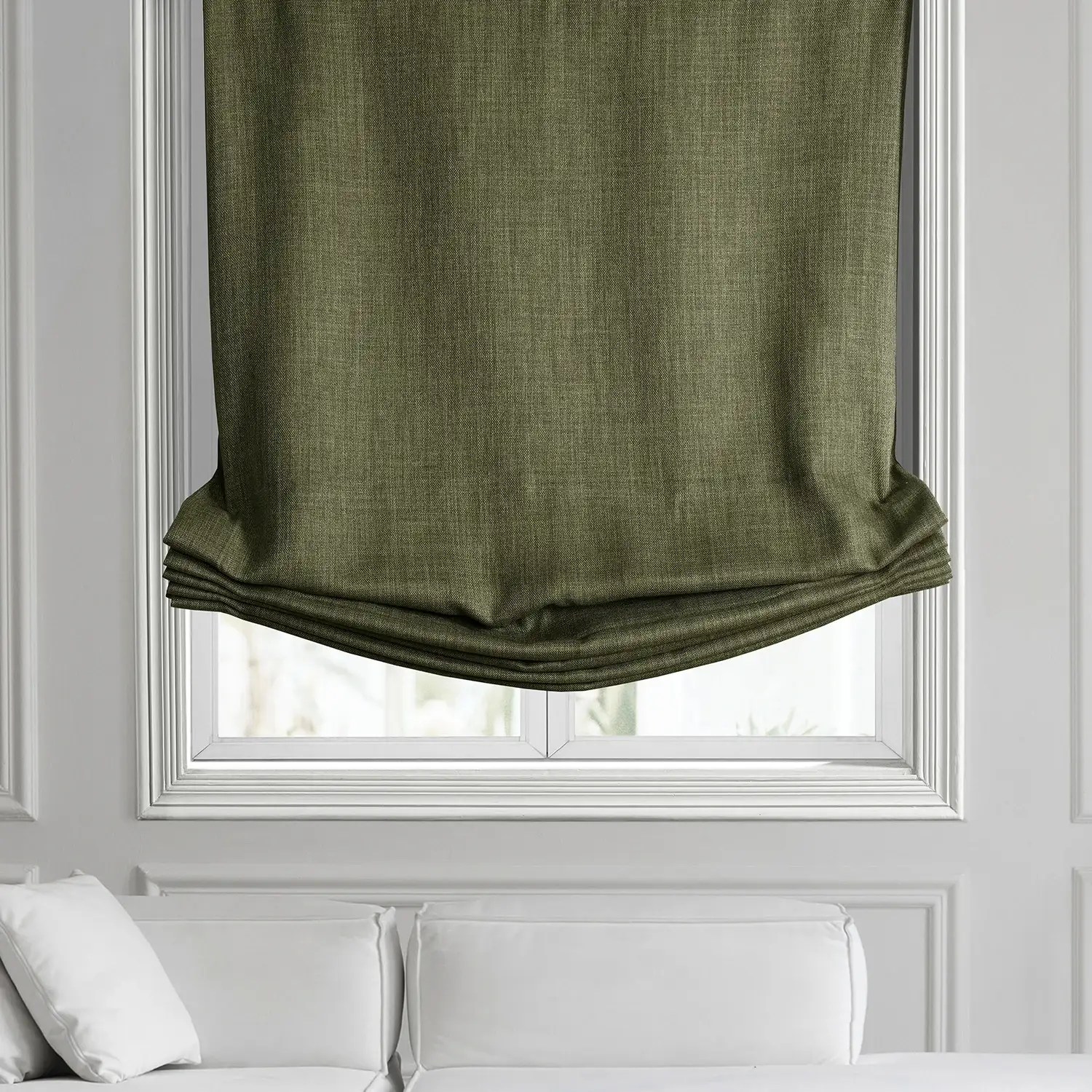 Tuscany Green Textured Faux Linen Roman Shade - Image 2
