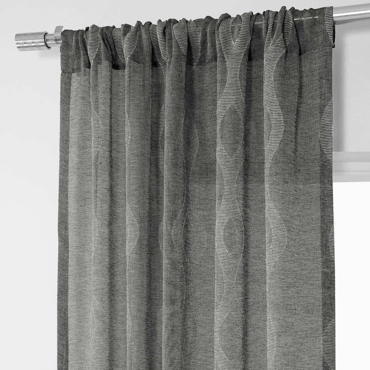 Vega Charcoal Striped Patterned Faux Linen Sheer Curtain - Image 3