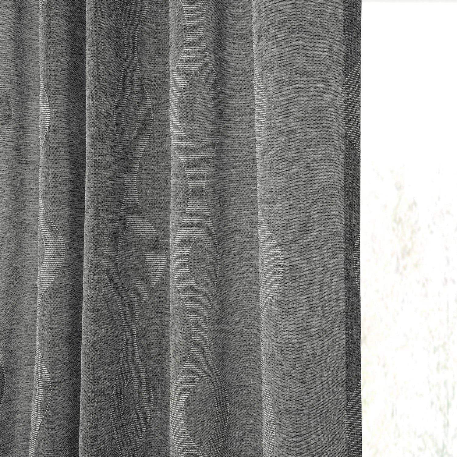 Vega Charcoal Striped Patterned Faux Linen Sheer Curtain - Image 4