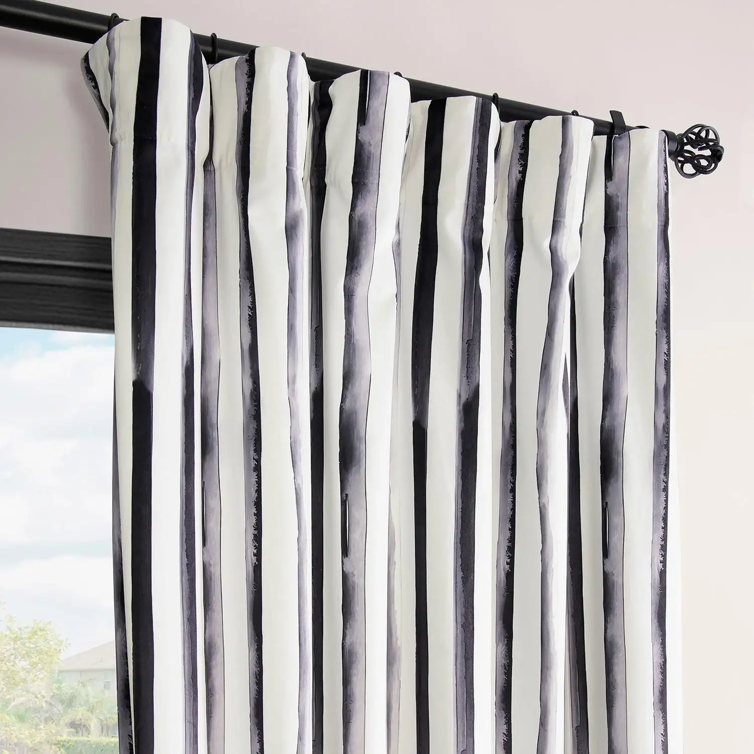 Waves Vertical Charcoal Striped Barcelona Velvet Room Darkening Curtain - Image 2