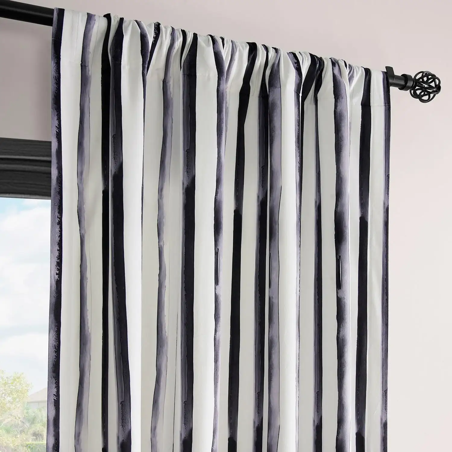 Waves Vertical Charcoal Striped Barcelona Velvet Room Darkening Curtain - Image 4