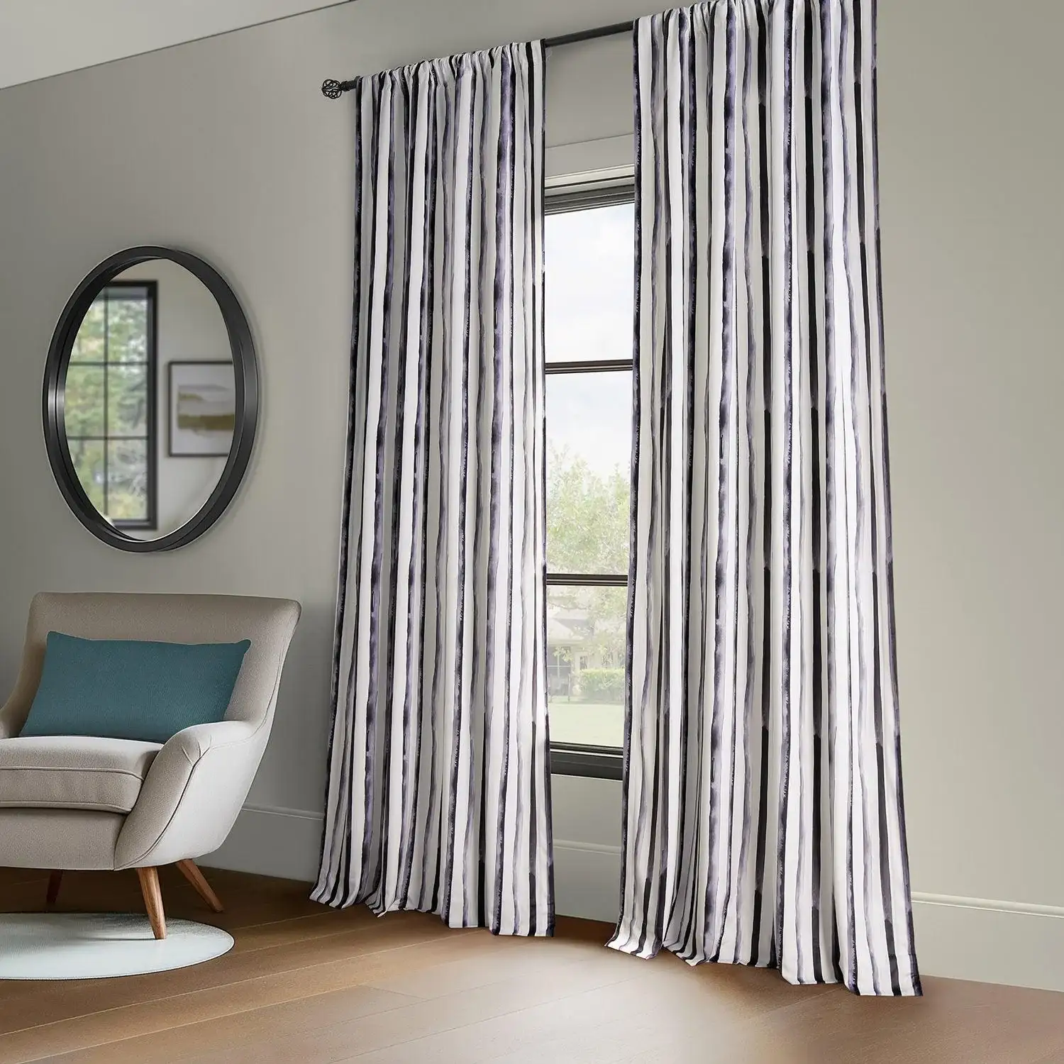 Waves Vertical Charcoal Striped Barcelona Velvet Room Darkening Curtain - Image 6