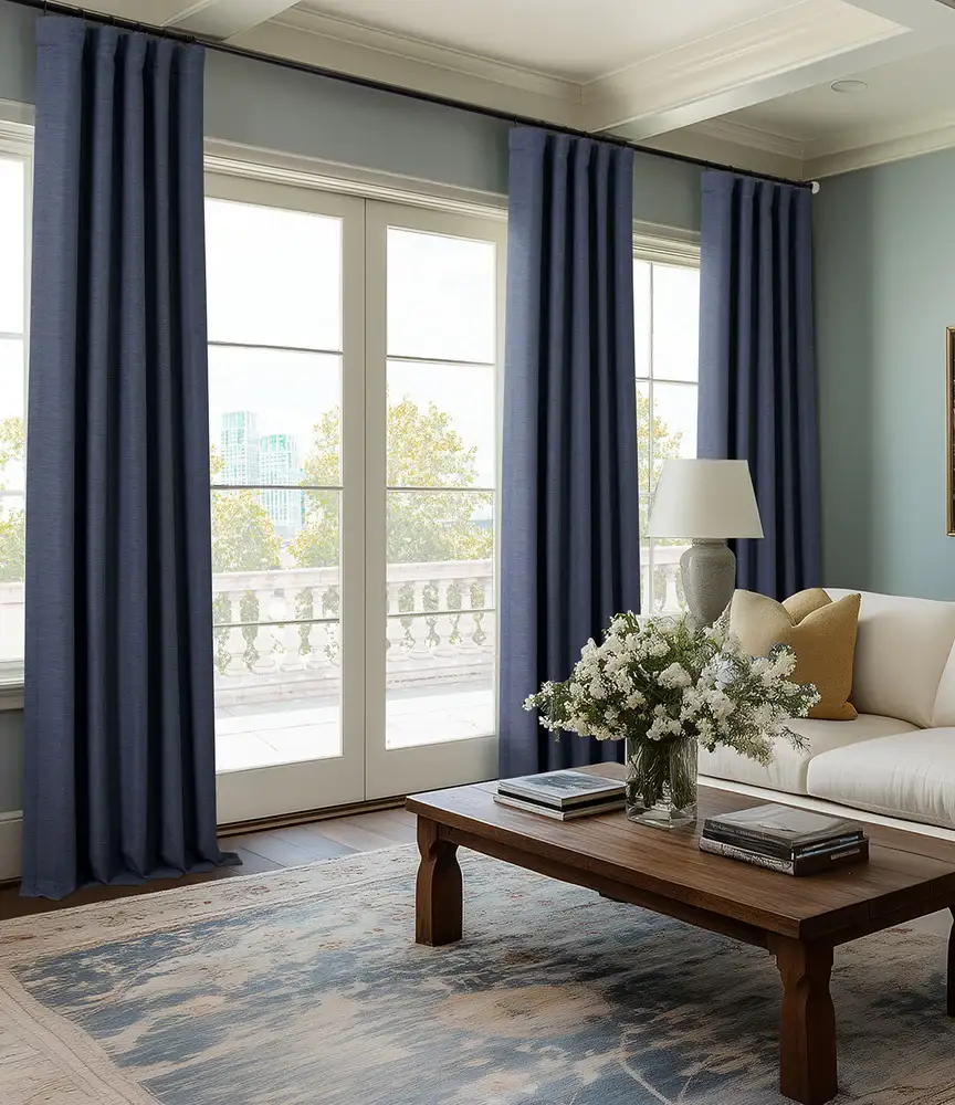 Wild Blue Bellino Textured Faux Linen Custom Curtain - Image 3
