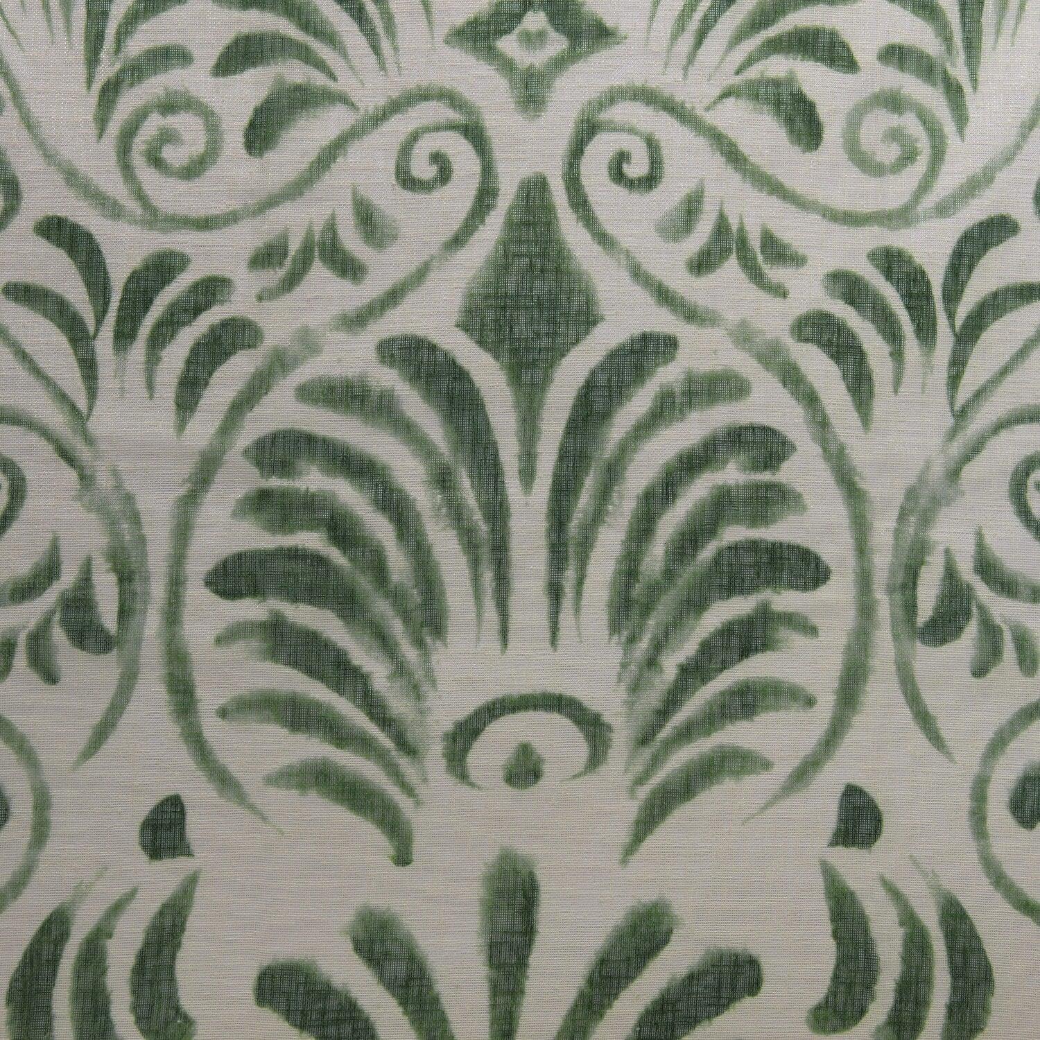 Xenia Green Printed Faux Linen Sheer Fabric